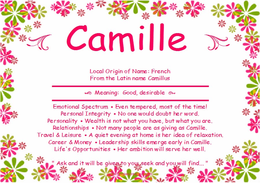 Udgangspunktet Træts webspindel forarbejdning Answers : What does the name Camille mean?
