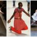 What famous model fell off the runway?