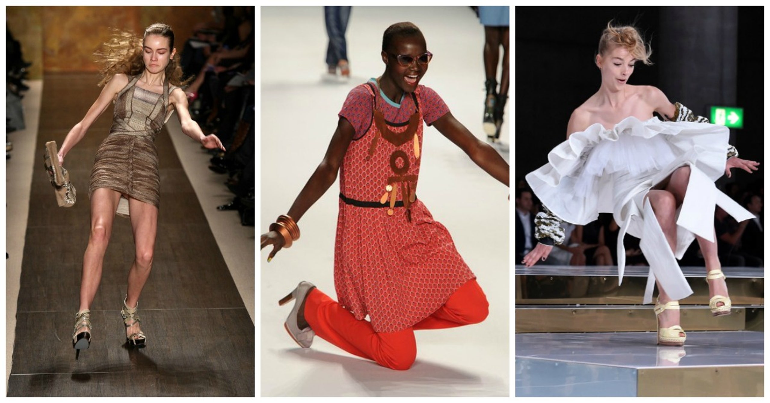 What famous model fell off the runway?