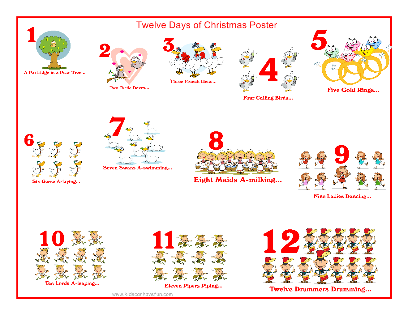 What are the 12 days of Christmas items?