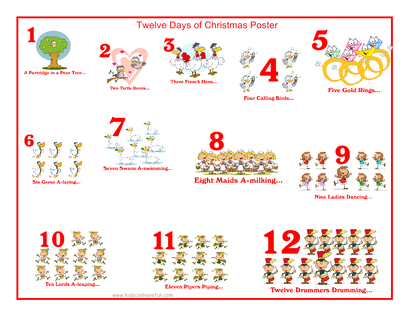 What are the 12 days of Christmas song gifts?