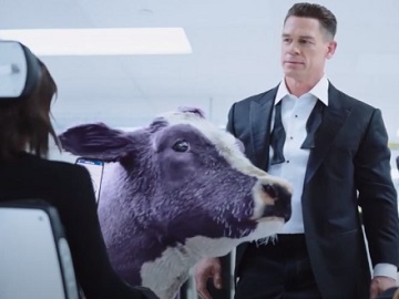 Who is the actor with the purple cow?